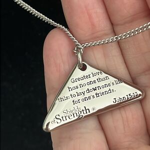 Shields of Strength Stainless Steel Silver Folded Flag John 15:14 on Back Unisex